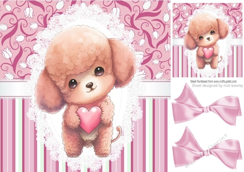 Cute little puppy with hearts lace and pink bows 8x8