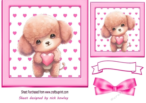 Cute little puppy with hearts and pink bow 7x7 card front (one)