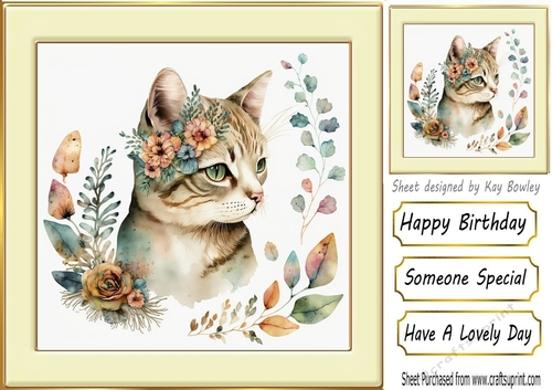 Lovely Portrait of a cat with flowers (two) 8x8