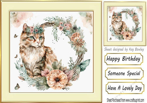 Lovely Portrait of a cat with flowers (three) 8x8