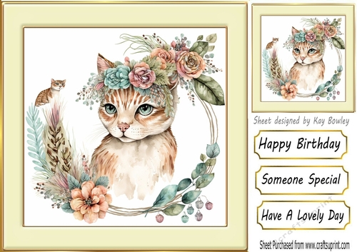 Lovely Portrait of a cat with flowers (four) 8x8