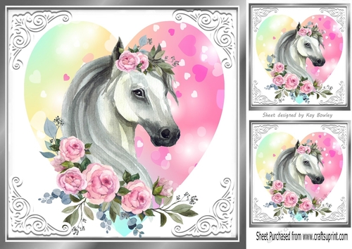 Pretty painted horse on a rainbow heart 8x8 (one)