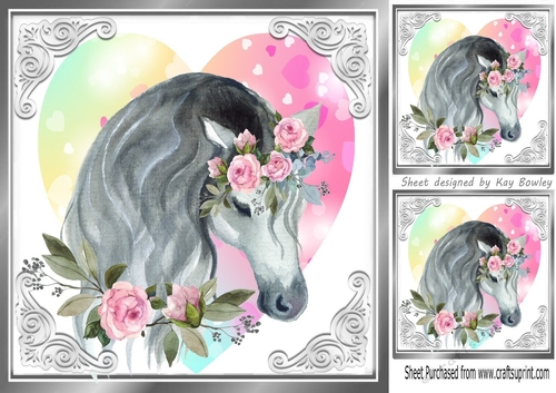 Pretty painted horse on a rainbow heart 8x8 (two)
