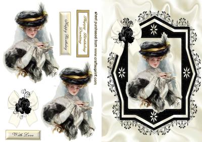 Elegant Vintage Lady in Black/cream Ornate Frame