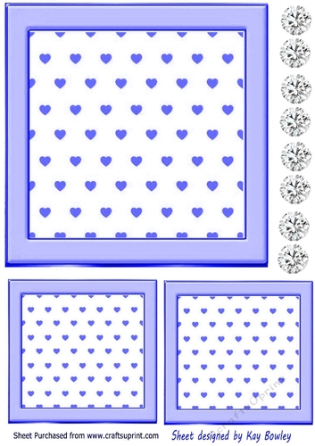 Cerise Blue Heart Toppers 7x7 With Diamonds