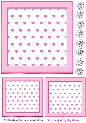 Cerise Heart Toppers 7x7 With Diamonds