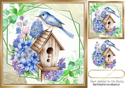 Pretty Birdhouse wih flowers  and leaves 8x8 card front (three)