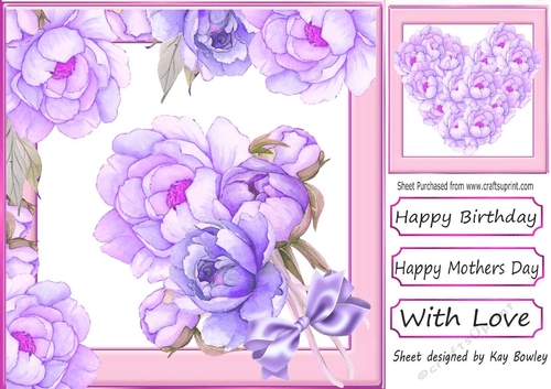 Lilac Peonies with bouquet and bow 8x8 card front