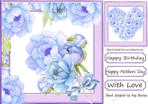 Blue Peonies with bouquet and bow 8x8 card front