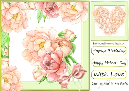 Peach Peonies with bouquet and bow 8x8 card front