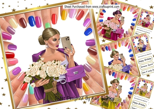 4 Lovely Modern Coloured Girls With Nail Varnishes 8x8  Mini Kit