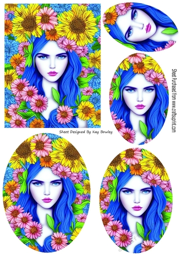 Pretty Modern Art Lady with flowers  Oval Pyramids (one)