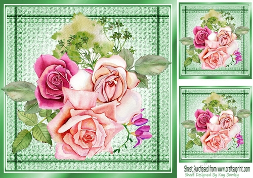 Pretty Roses with  Denim Green card 8x8