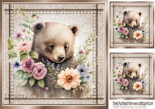Lovely Huggy Bear in Stitched  Denim Brown Card 8X8