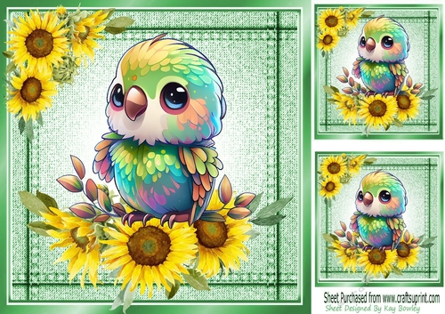 Lovely Budgie With Sunflowers In Green Denim 8x8 frame 