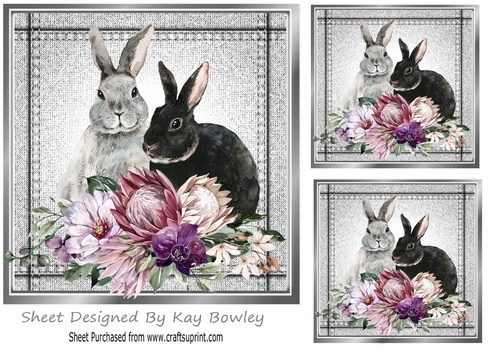 Lovely Stitched Denim Silver Card Fronts 7x7 with Rabbits