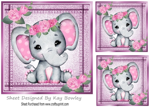 Lovely Stitched Denim Pink Card Front 7x7 With Cute Ele