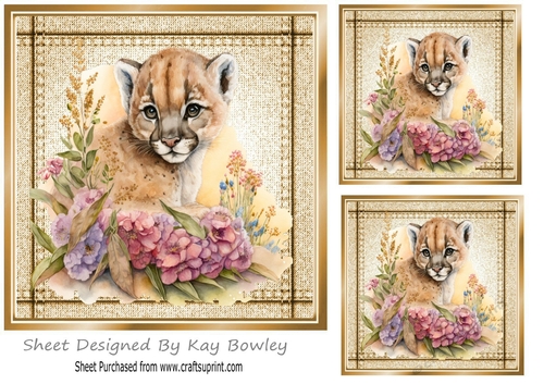 Lovely Stitched Denim Gold Card 7x7 With A Tiger