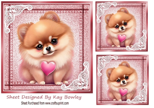 Lovely Stitched Denim Rose Card Front 7x7 With Puppy Heart