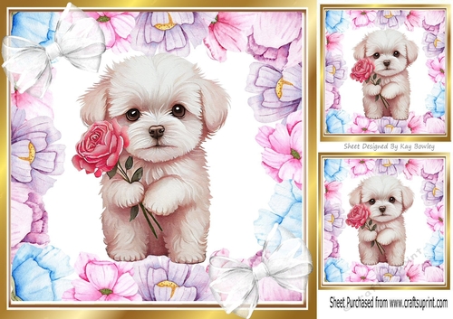 I Have A Rose For You! Sweet Puppy in 8x8 Flower Frame