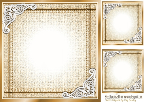   Denim Gold Card/Insert With White Ornate Corners 8X8
