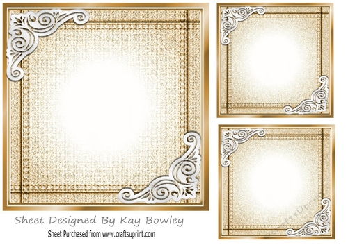 Denim Gold Card/Insert With White Ornate Corners 7x7