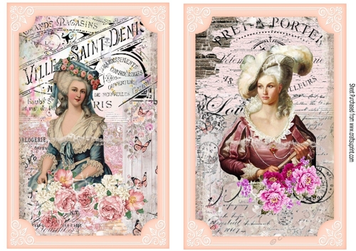 2 Pretty Toppers Of Vintage Ladies With Flowers A5