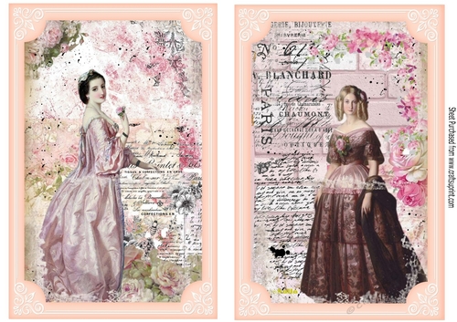 2 Pretty Toppers Of Vintage Ladies With Flowers and script A5