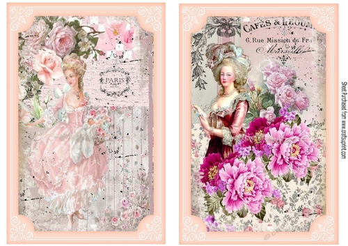 2 Pretty Toppers Of Vintage Ladies With Flowers and script A5( two)