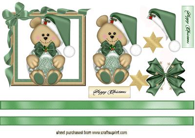 Christmas Teddy in Green Bow Frame