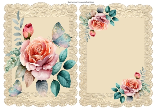 2 Pretty Roses and butterflies On Lace Card fronts