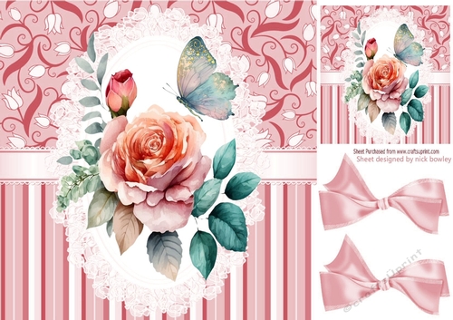  Roses and butterflies On Lace Card fronts With Bows