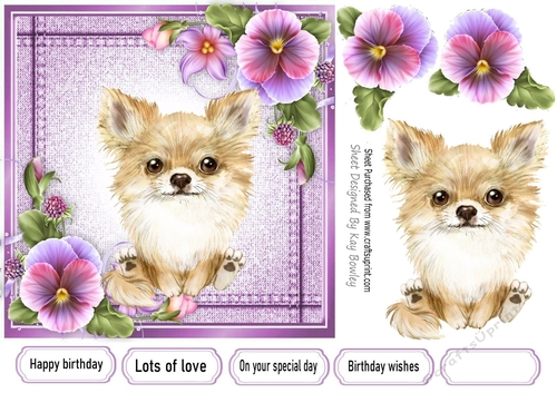 Pretty Denim Pink,Topper with Pansies And Puppy (Five) 7x7