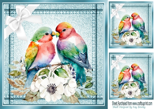 Cute Love Birds With White Flowers And Bow Denim 8x8