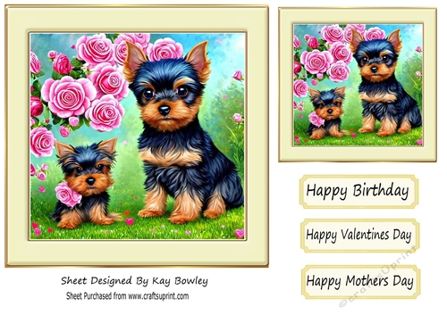 Cute little westies with hearts and roses in cream frame 7x7 (one)