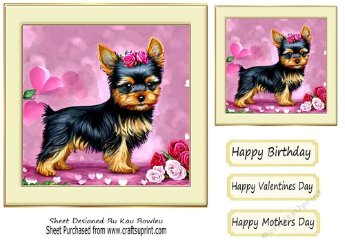Cute little pooch with hearts and roses in cream frame 7x7 (six)