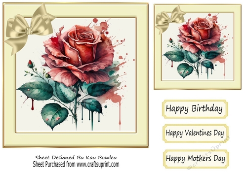Pretty Red Rose in Cream Frame With Bow 7x7 (one)