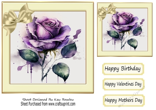 Pretty Purple Rose in Cream Frame With Bow 7x7 (two)