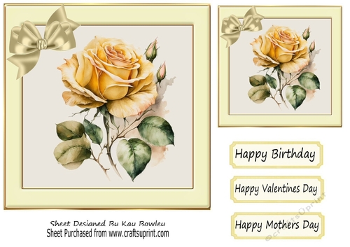 Pretty Yellow Rose in Cream Frame With Bow 7x7 (three)