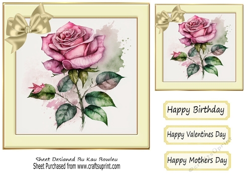 Pretty Pink  Roses in Cream Frame With Bow 7x7 (five)