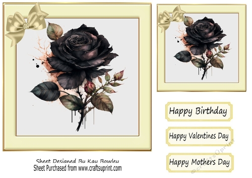 Pretty Black  Roses in Cream Frame With Bow 7x7 (six)