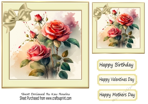 Pretty Bunch Of Roses in Cream Frame With Bow 7x7 (seven)