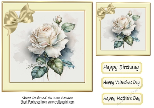 Pretty Blush  Roses in Cream Frame With Bow 7x7 (eight)