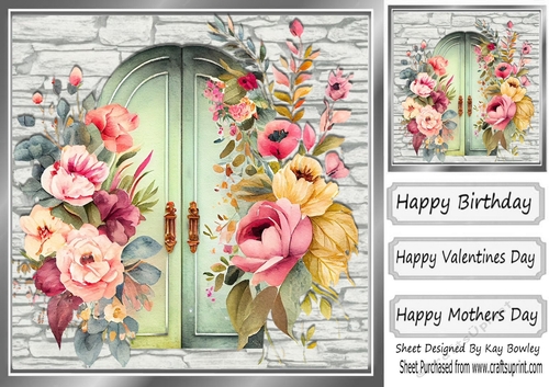 Pretty Floral Doors With Brick Wall 8x8 (one)