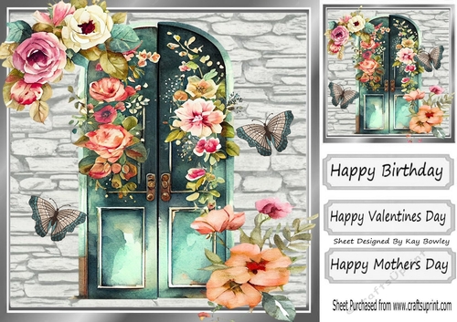 Pretty Floral Doors With Brick Wall and butterflies 8x8 (two)