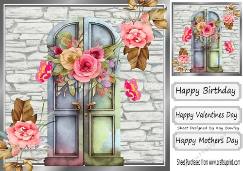 Pretty Doors With Roses and Brick Wall With Butterflies 8x8 (three)