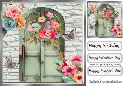 Pretty Doors With flowers and Brick Wall With Butterflies 8x8 (four)