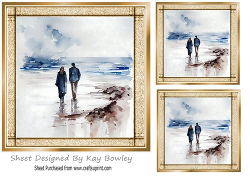 Romantic Stroll on the  Beach (three) 7x7