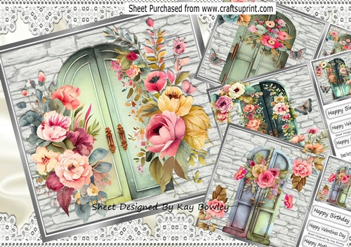  4 Pretty Floral Doors With Brick Walls 8x8 Mini Kit