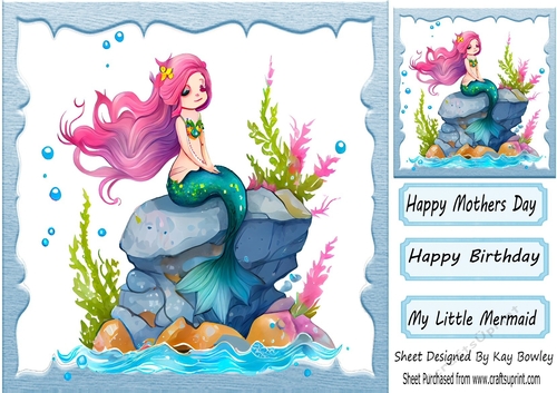Little Mermaid sitting on a rock 8x8 (one)